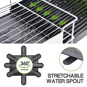 TOOLF Dish Drying Rack, Expandable Stainless Steel Dish Rack with Drainboard Set Kitchen Sink Organizer for Counter, Large Capacity Kitchen Accessories with 360° Swivel Spout