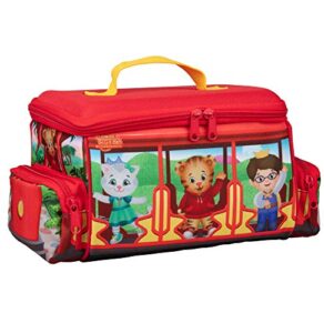 daniel tiger’s neighborhood- insulated durable lunch bag tote for kids, reusable heavy duty lunch box w handle and mesh pocket for back to school – trolley with friends