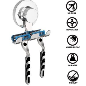 Suction Cup Hooks Razor Holder Powerful Vacuum Organizer for Towel, Razor, Coat, Bathrobe and Loofah 304 Stainless Steel Removable Hooks for Bathroom & Kitchen, Towel Hanger Storage (3 Hooks)