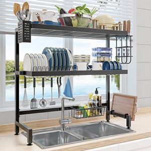 netel over the sink dish drying rack, 3-tier（25.6″） , stainless steel dish drainer with cutting board holder, large dish rack for kitchen counter organizer space saver (sink size≤24inch, black)