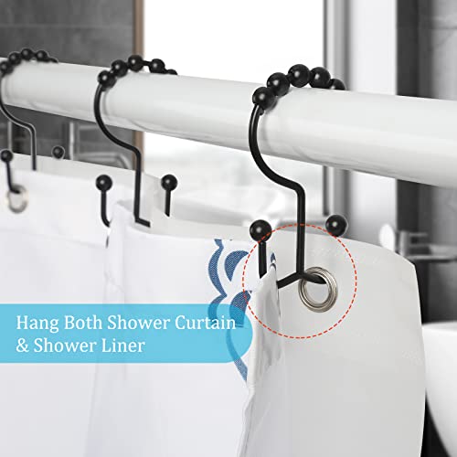 Shower Curtain Rings, OEH Shower Curtain Hooks, Rust-Resistant Metal Black Shower Curtain Rings, Double Shower Curtain Hooks for Bathroom Shower Curtain & Shower Liner, Set of 12, Black