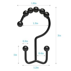 Shower Curtain Rings, OEH Shower Curtain Hooks, Rust-Resistant Metal Black Shower Curtain Rings, Double Shower Curtain Hooks for Bathroom Shower Curtain & Shower Liner, Set of 12, Black