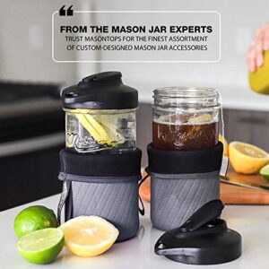 Masontops Wide Mouth Mason Jar Neoprene Sleeves - Gray - Triple Insulated Cozy - 2 Sleeves Cover 16-24 oz & Quart Sizes