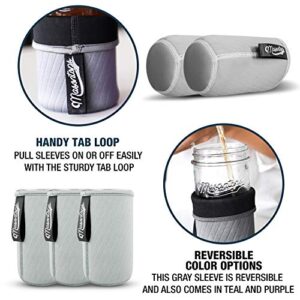 Masontops Wide Mouth Mason Jar Neoprene Sleeves - Gray - Triple Insulated Cozy - 2 Sleeves Cover 16-24 oz & Quart Sizes