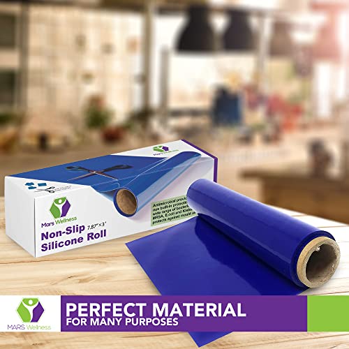 Mars Wellness Non Slip Silicone Grip Material Roll - Anti Slip Large Roll - 7.87" X 3' Feet - Cut to Size - Eating Aids, Baking, Crafts, Table, Counter, Drawer or Any Surface - Blue