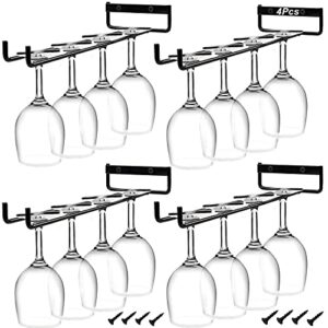 4pcs stemware wine glass rack wall mountable, metal wine glasses holder under cabinet organization, hanging wine cup display stand for cabinet kitchen bar (black)