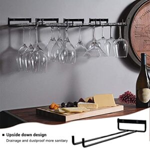 4Pcs Stemware Wine Glass Rack Wall Mountable, Metal Wine Glasses Holder Under Cabinet Organization, Hanging Wine Cup Display Stand for Cabinet Kitchen Bar (Black)