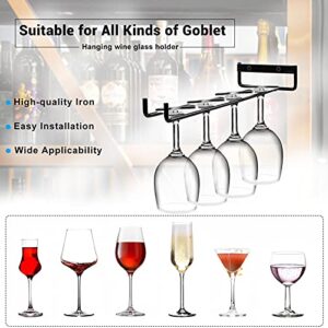 4Pcs Stemware Wine Glass Rack Wall Mountable, Metal Wine Glasses Holder Under Cabinet Organization, Hanging Wine Cup Display Stand for Cabinet Kitchen Bar (Black)