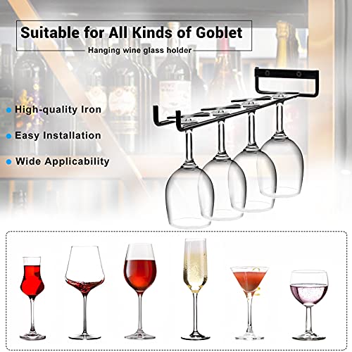 4Pcs Stemware Wine Glass Rack Wall Mountable, Metal Wine Glasses Holder Under Cabinet Organization, Hanging Wine Cup Display Stand for Cabinet Kitchen Bar (Black)