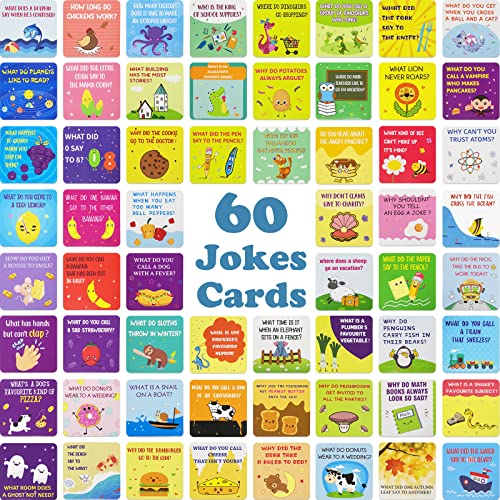 Lunch Box Jokes for Kids, 60PCS Cute Inspirational and Motivational Lunch Notes Jokes Cards for Kids Boys Girls Lunchbox (Q&A)