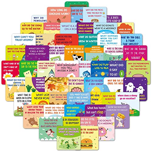 Lunch Box Jokes for Kids, 60PCS Cute Inspirational and Motivational Lunch Notes Jokes Cards for Kids Boys Girls Lunchbox (Q&A)