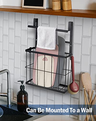 JSVER Over Cabinet Organizer Kitchen Cabinet Organizer, Cabinet Door Organizer with Towel Holder for Cutting Board, Aluminum Foil, Baking Sheet, Plastic Wrap