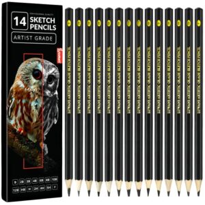 drawing pencils set of 14 (b – 12b) sketching pencils for drawing, shading & doodling | professional sketch pencils graphite grades for artists & beginners