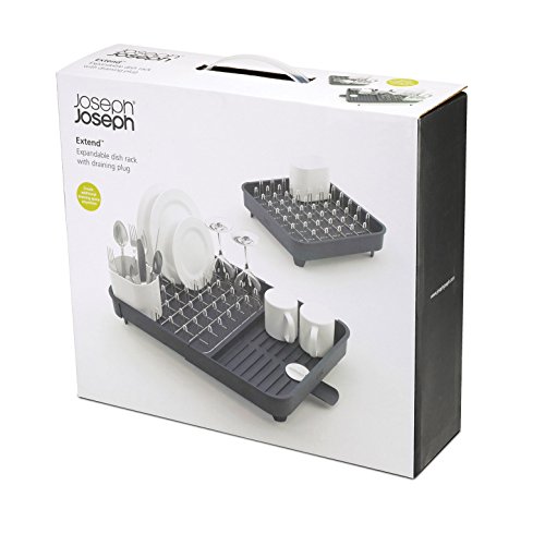 Joseph Joseph 85040 Extend Expandable Dish Drying Rack and Drainboard Set Foldaway Integrated Spout Drainer Removable Steel Rack and Cutlery Holder, Gray