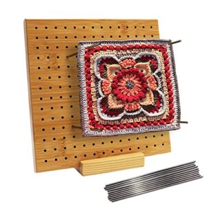 iswabard crochet blocking board handcrafted knitting blocking mat for knitting crochet and granny squares, full kit with 15 stainless steel rod pins, gifts for mothers, grandmothers, 7.7 x 7.7 inches