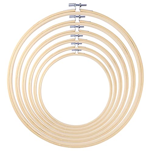 Pllieay 6 Pieces 6 Sizes Embroidery Hoops 4 inch to 10 inch Bamboo Circle Cross Stitch Hoop Rings for Craft Sewing