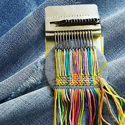 quirzx Darning Loom Speedweve Type Weave Tool, 14 Hooks Convenient Small Weaving Loom Kit for Beginners Quickly Mending Jeans, Repair Holes, DIY Beautiful Weaving Arts on Clothes Socks