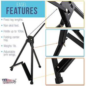 U.S. Art Supply 15" to 21" High Adjustable Black Aluminum Tabletop Display Easel with Extension Arm Wings - Portable Artist Tripod Folding Frame Stand - Holds Canvas, Paintings, Books, Photos, Signs
