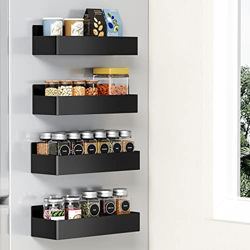 Vetacsion 4 Pack Plastic Moveable Fridge Magnetic Spice Racks,Black