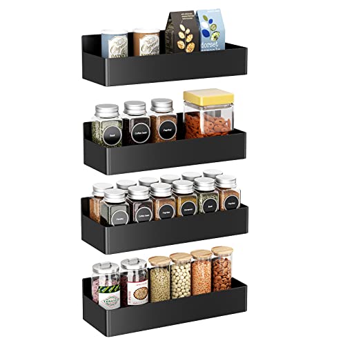 Vetacsion 4 Pack Plastic Moveable Fridge Magnetic Spice Racks,Black