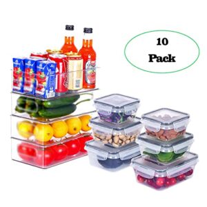 10 Pcs Refrigerator Organizer Bins Fridge Organizer Kitchen Organization Clear Storage Bins Pantry Organization Storage Plastic Storage Bins Fridge Organizers for Freezer, Kitchen, Countertops