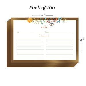 Recipe Cards - 100 Units Blank Thick Card Stock - 4x6 Inch Double Side Notes - Minimal Floral Gold Border Decoration for Recipe Box - Perfect Gift for Mom and Grandmother or Any Cooking Backing Lover