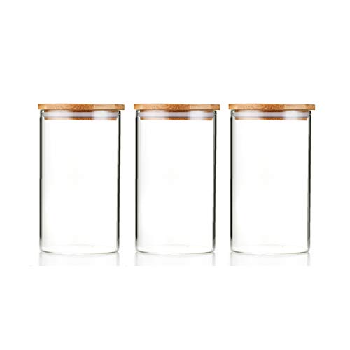 Sweejar 40 oz Glass Canisters with Airtight Bamboo Lid(set of 3), Food Storage Jar for Kitchen, Dry Food Containers for Serving Tea, Coffee, and More