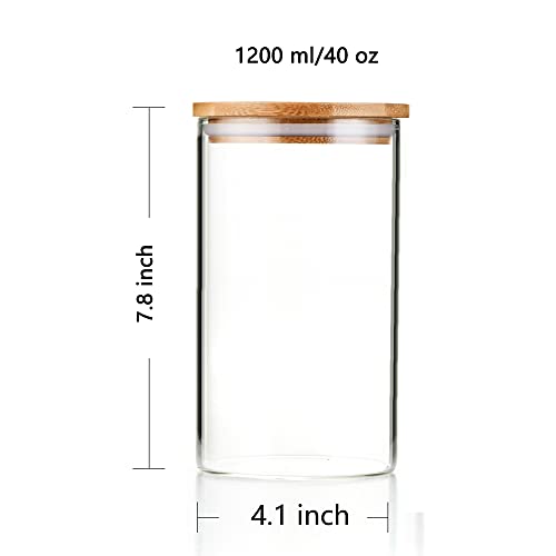 Sweejar 40 oz Glass Canisters with Airtight Bamboo Lid(set of 3), Food Storage Jar for Kitchen, Dry Food Containers for Serving Tea, Coffee, and More