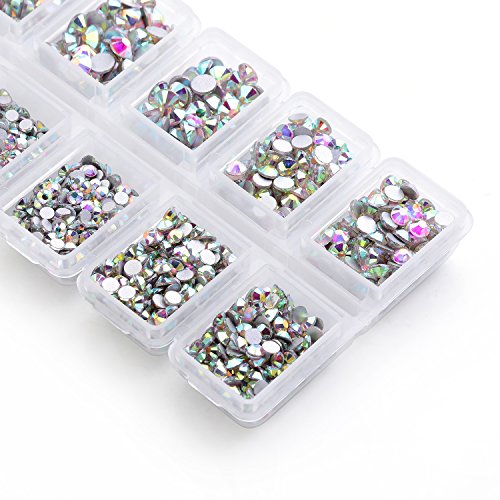 4200 Pieces Flat Back AB Rhinestones for Craft, Round Crystal Gems Stickers for Clothes, 1.5 mm - 4.8 mm, 6 Sizes