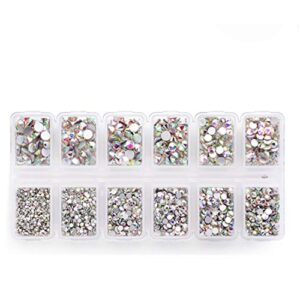 4200 Pieces Flat Back AB Rhinestones for Craft, Round Crystal Gems Stickers for Clothes, 1.5 mm - 4.8 mm, 6 Sizes
