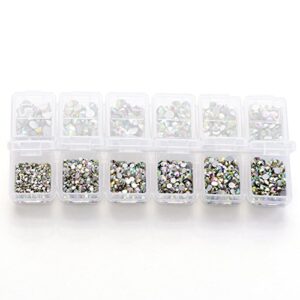 4200 Pieces Flat Back AB Rhinestones for Craft, Round Crystal Gems Stickers for Clothes, 1.5 mm - 4.8 mm, 6 Sizes