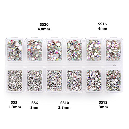 4200 Pieces Flat Back AB Rhinestones for Craft, Round Crystal Gems Stickers for Clothes, 1.5 mm - 4.8 mm, 6 Sizes