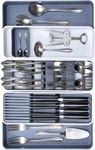 omaia kitchen drawer organizer, 2-tier knife holder – expandable cutlery tray for silverware, flatware, utensils – non-bpa plastic, dishwasher-safe – kitchen organization and storage caddies