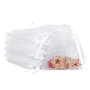 Boshen 100/200PCS Organza Gift Candy Sheer Bags Mesh Jewelry Pouches Drawstring Bulk for Wedding Party Favors Christmas 3"x4" 4" X 6" 5"x7" (3" X 4"(100PCS), White)