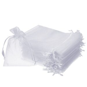 boshen 100/200pcs organza gift candy sheer bags mesh jewelry pouches drawstring bulk for wedding party favors christmas 3″x4″ 4″ x 6″ 5″x7″ (3″ x 4″(100pcs), white)
