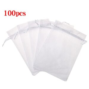 Boshen 100/200PCS Organza Gift Candy Sheer Bags Mesh Jewelry Pouches Drawstring Bulk for Wedding Party Favors Christmas 3"x4" 4" X 6" 5"x7" (3" X 4"(100PCS), White)