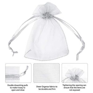 Boshen 100/200PCS Organza Gift Candy Sheer Bags Mesh Jewelry Pouches Drawstring Bulk for Wedding Party Favors Christmas 3"x4" 4" X 6" 5"x7" (3" X 4"(100PCS), White)