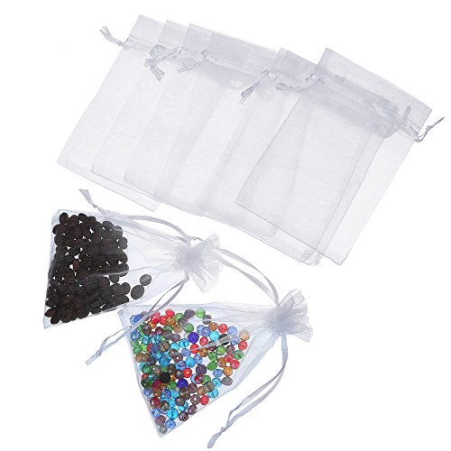 Boshen 100/200PCS Organza Gift Candy Sheer Bags Mesh Jewelry Pouches Drawstring Bulk for Wedding Party Favors Christmas 3"x4" 4" X 6" 5"x7" (3" X 4"(100PCS), White)