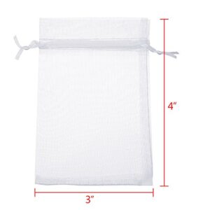 Boshen 100/200PCS Organza Gift Candy Sheer Bags Mesh Jewelry Pouches Drawstring Bulk for Wedding Party Favors Christmas 3"x4" 4" X 6" 5"x7" (3" X 4"(100PCS), White)