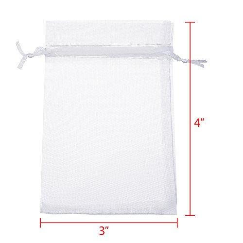 Boshen 100/200PCS Organza Gift Candy Sheer Bags Mesh Jewelry Pouches Drawstring Bulk for Wedding Party Favors Christmas 3"x4" 4" X 6" 5"x7" (3" X 4"(100PCS), White)