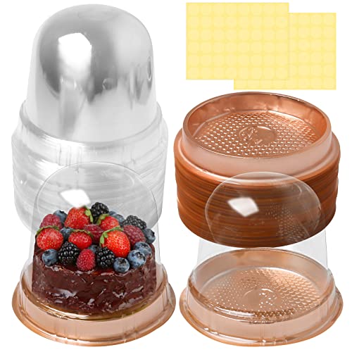 wexpw Clear Plastic Cupcake Box Container, 50 Pack Single Cupcake Dome Box Carriers Giant Individual Cupcake Holders Golden Plastic Cookies Muffins Dome Box with Seal Stickers