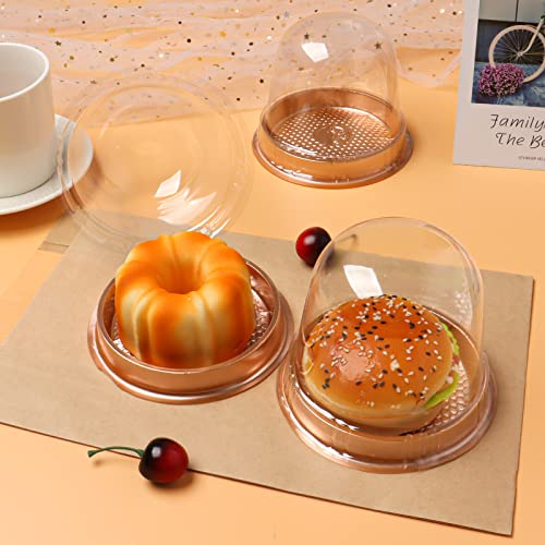 wexpw Clear Plastic Cupcake Box Container, 50 Pack Single Cupcake Dome Box Carriers Giant Individual Cupcake Holders Golden Plastic Cookies Muffins Dome Box with Seal Stickers