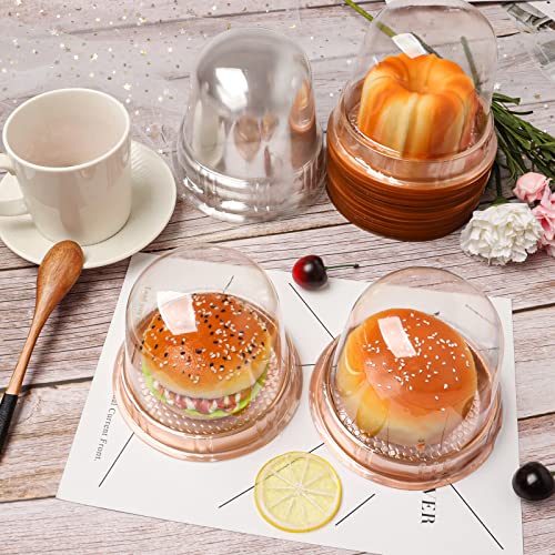 wexpw Clear Plastic Cupcake Box Container, 50 Pack Single Cupcake Dome Box Carriers Giant Individual Cupcake Holders Golden Plastic Cookies Muffins Dome Box with Seal Stickers