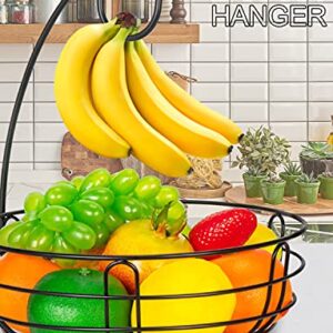 Bextcok 2 Tier Fruit Basket, Vegetables Fruit Bowl Storage with Banana Holder Hanger Hook Stand Organizer for Kitchen Countertop Counter, Black