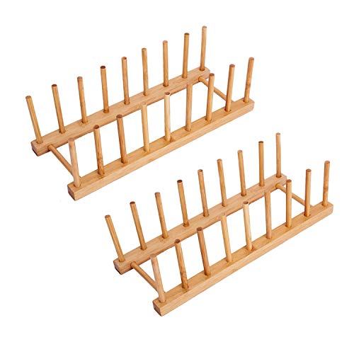 Ahyuan Dish Drying Rack Bamboo Dish Rack Pure Natural Bamboo Wooden Dishes Drainer for Cutting Board Baking Pan Plate Bowl Mug Cup Pot Lid Organizer Rack (2)