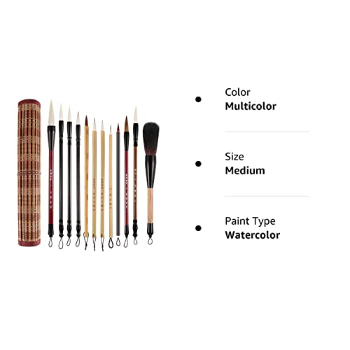 12 Pieces Chinese Calligraphy Brushes Painting Writing Brushes Watercolor Brushes Set Kanji Japanese Sumi Painting Drawing Brushes Kanji Art Brushes with Roll-up Brush Holder