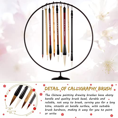 12 Pieces Chinese Calligraphy Brushes Painting Writing Brushes Watercolor Brushes Set Kanji Japanese Sumi Painting Drawing Brushes Kanji Art Brushes with Roll-up Brush Holder