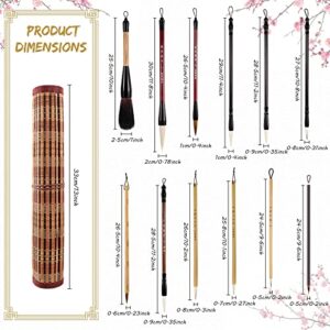 12 Pieces Chinese Calligraphy Brushes Painting Writing Brushes Watercolor Brushes Set Kanji Japanese Sumi Painting Drawing Brushes Kanji Art Brushes with Roll-up Brush Holder