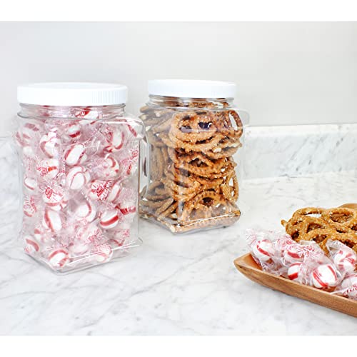 Cornucopia 48oz Square Plastic Jars (3-Pack); Clear Rectangular 6-Cup Canisters w/ Black Lids, Easy-Grip Side