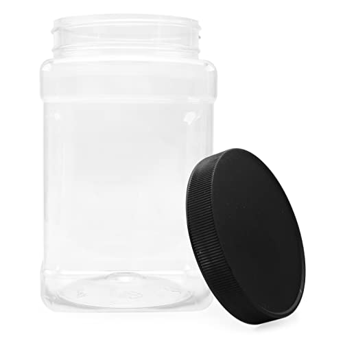 Cornucopia 48oz Square Plastic Jars (3-Pack); Clear Rectangular 6-Cup Canisters w/ Black Lids, Easy-Grip Side